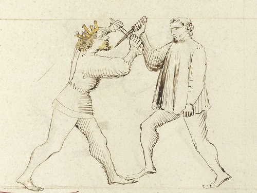 Dagger master defends against an attack.